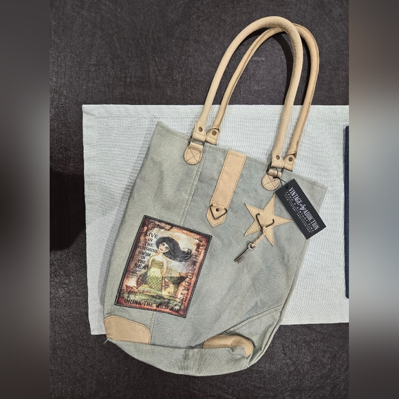 Handbags - Tote / Leather & Cotton Mermaid Bag / New With Tag / Vintage